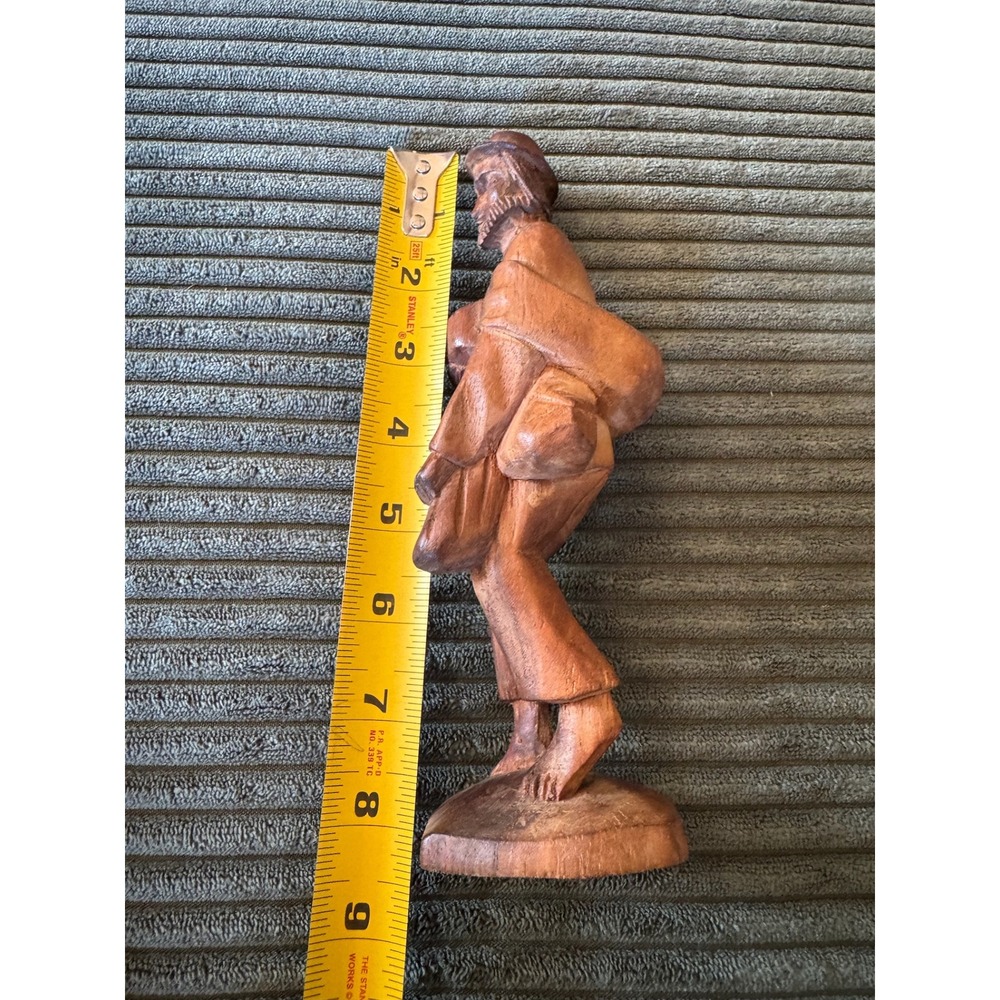 Vintage Hand Carved Wood Statue Figurine Man with Cup & Hat Rustic Decor - Picture 6 of 8